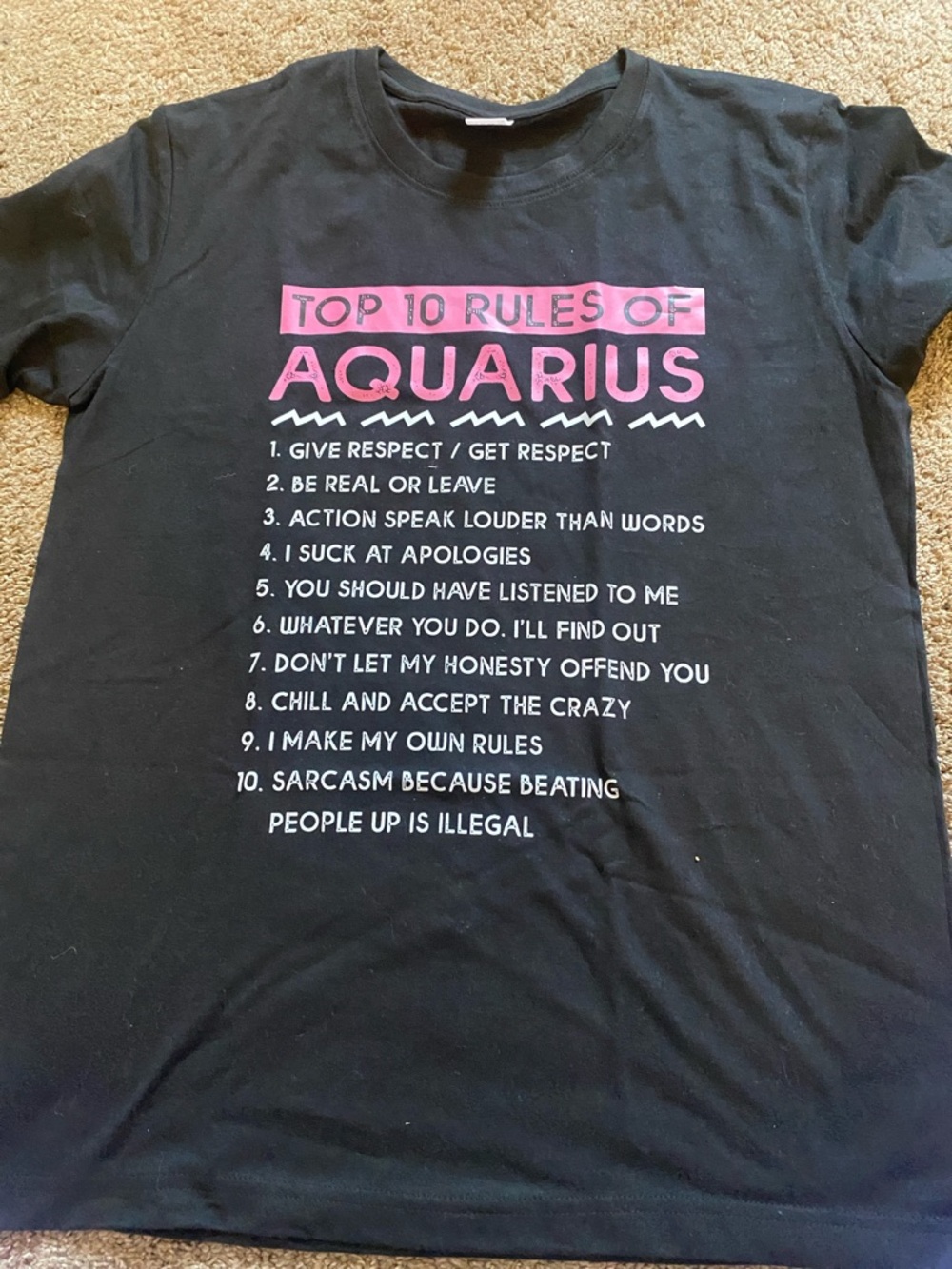 Aquarius 'Top 10 Rules' Graphic Tee - Black & Pink